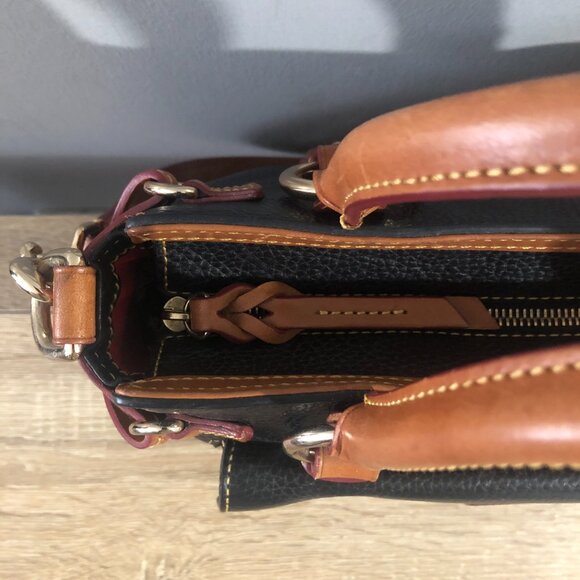 Dooney & Bourke Pebble Grain Leather Medium Pocket Satchel Black with Brown Trim - Picture 13 of 15